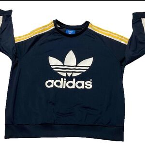 Adidas women  Dark Blue White Yellow Striped Polyester Long Sleeve Size L